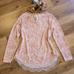 Lauren Conrad Flower & Lace Longsleeve Top
